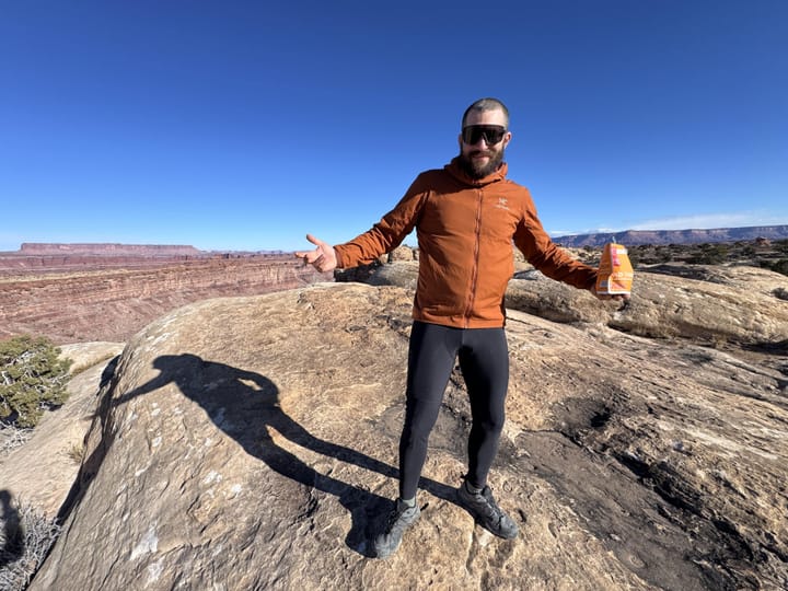 ornot thermal cargo bib tights in use in canyonlands national park 